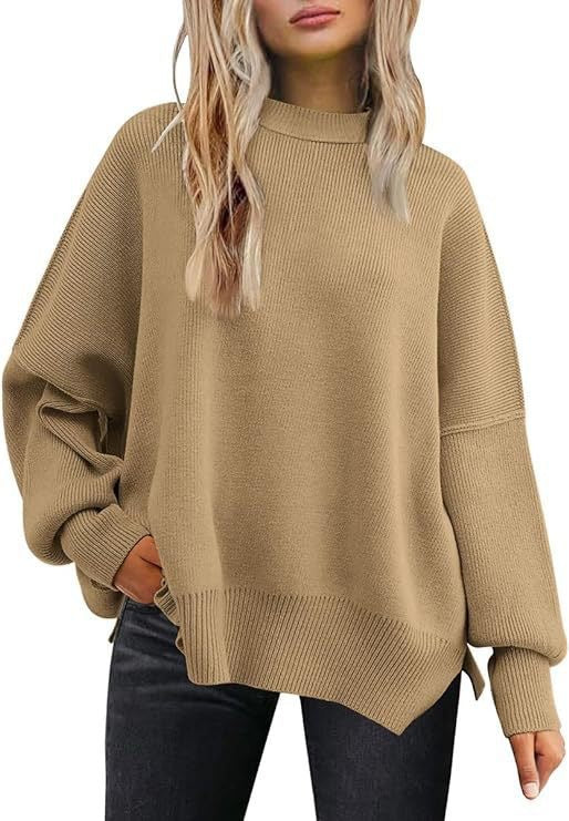 Women's oversized knit sweater with wide sleeves and textured surface NOVAE