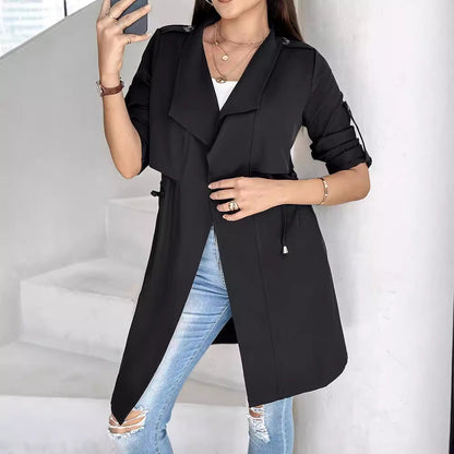 Women's fashionable trench coat jacket with deep V-neck and practical pockets NOVAE