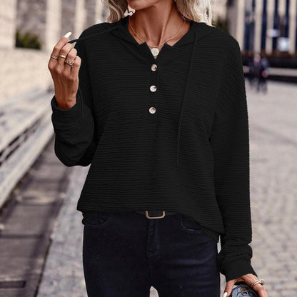 Women's hooded shirt with button placket and textured surface NOVAE