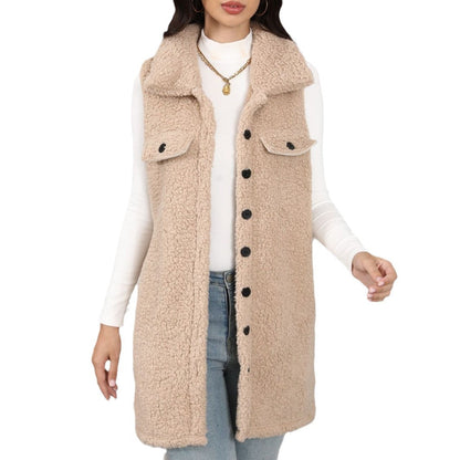 Women's Cozy Plush Vest with Patch Pockets and Fashionable Collar NOVAE