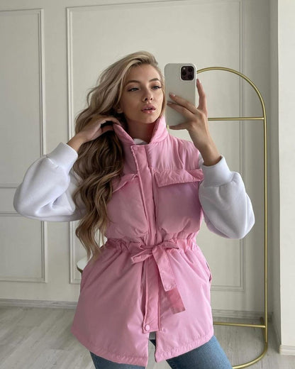 Women's sporty vest with hood and drawstring waist NOVAE