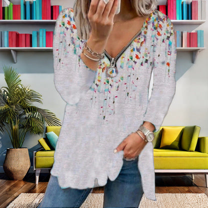 Women's long-sleeved shirt with colorful floral pattern and modern zipper NOVAE