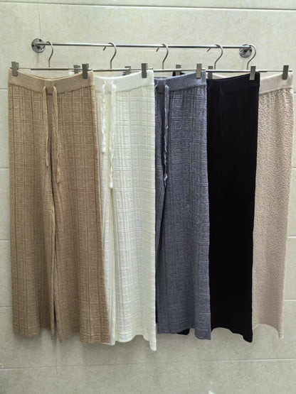 Women's wide-leg linen trousers with elasticated waistband and striped design NOVAE