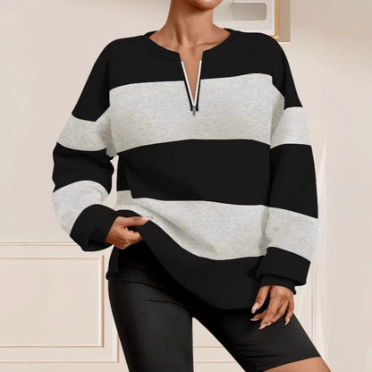 Women's long-sleeved sweatshirt with modern zipper and striped design NOVAE