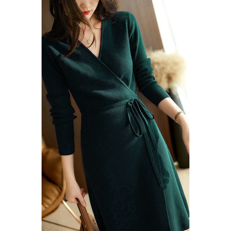 Women's wrap dress with long sleeves and elegant waist drawstring NOVAE