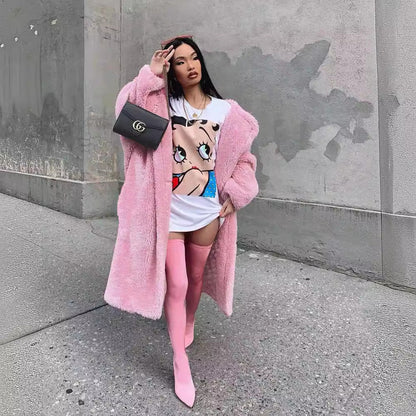 Women's long teddy coat in a stylish design NOVAE