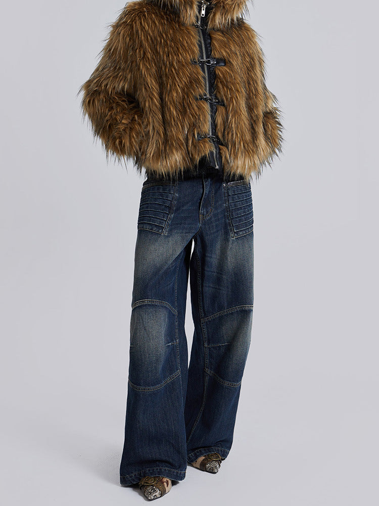 Women's Patterned and Soft Faux Fur Jacket with Hood NOVAE