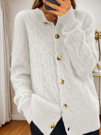Women's cashmere cardigan with button closure and textured cable knit pattern NOVAE