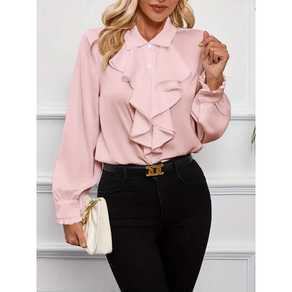 Women's blouse with sophisticated ruffle details and elegant sleeves NOVAE