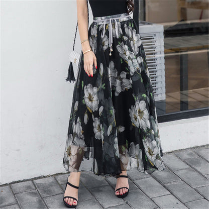 Women's maxi skirt with floral patterns and elastic waistband NOVAE