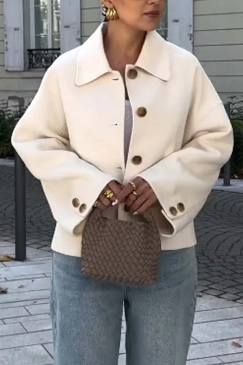 Women's fashionable oversized wool jacket with button details and a wide cut NOVAE