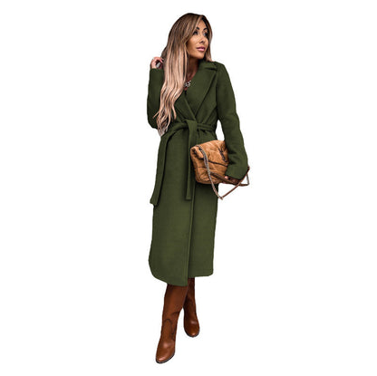 Women's Elegant Wrap Coat with Wide Lapels and Waist Belt NOVAE