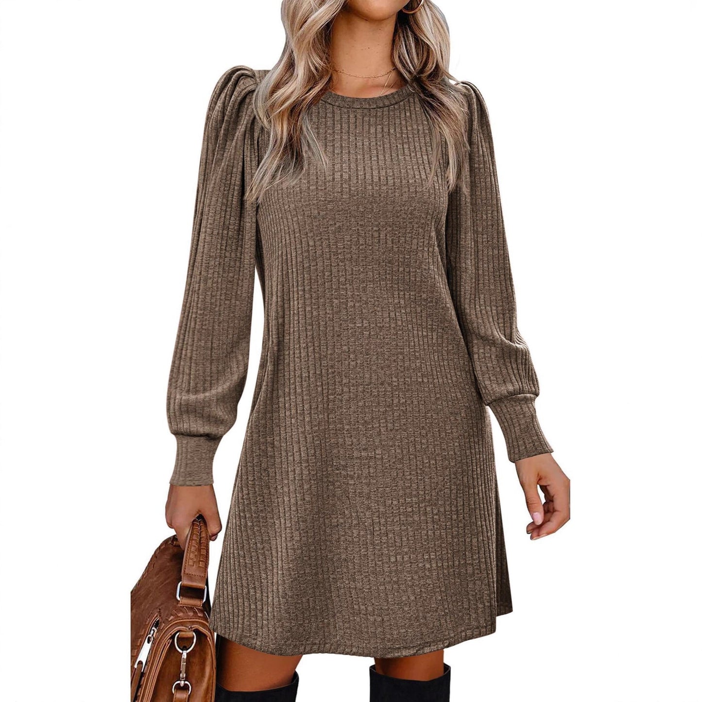 Women's sweater dress with ruffle details and side pockets NOVAE