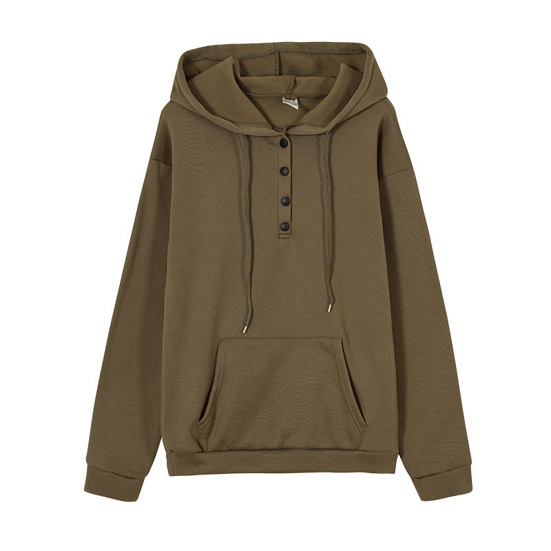 Women's hooded sweatshirt with button details and practical kangaroo pocket NOVAE