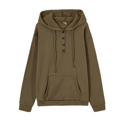 Women's hooded sweatshirt with button details and practical kangaroo pocket NOVAE