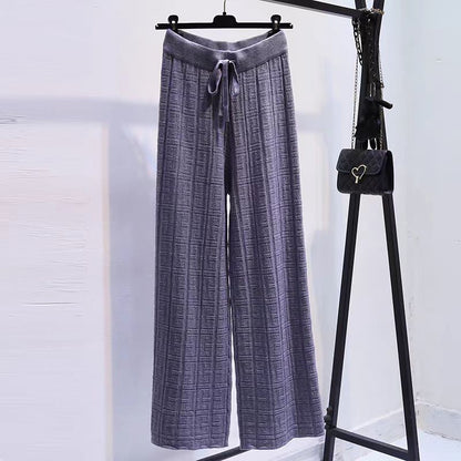 Women's wide-leg linen trousers with elasticated waistband and striped design NOVAE