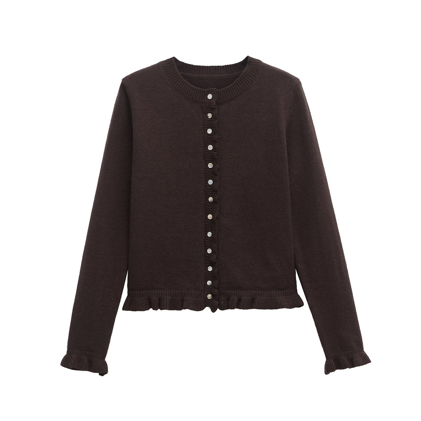 Women's cardigan with ruffle details and decorative buttons NOVAE