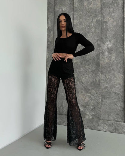 Women's elegant lace trouser suit with high waist and flowing cut NOVAE