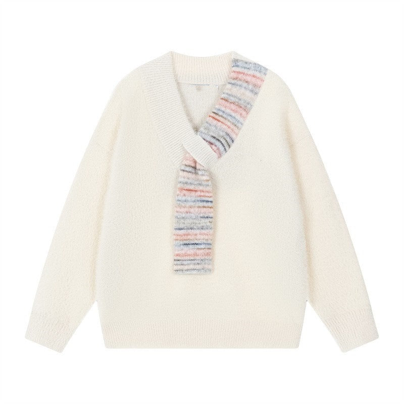 Women's Cozy Sweater with Innovative Scarf Detail NOVAE