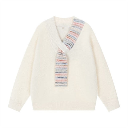 Women's Cozy Sweater with Innovative Scarf Detail NOVAE