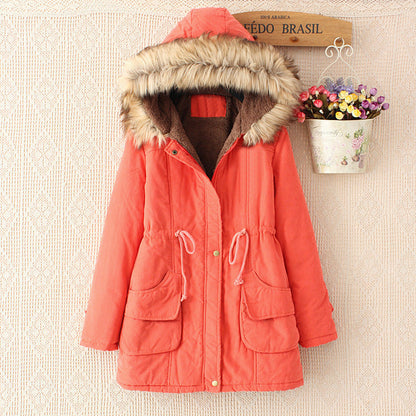 Women's lined parka jacket with detachable faux fur collar and practical pockets NOVAE