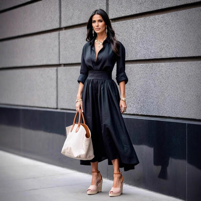 Women's shirt dress with asymmetrical hem and tailored cut NOVAE