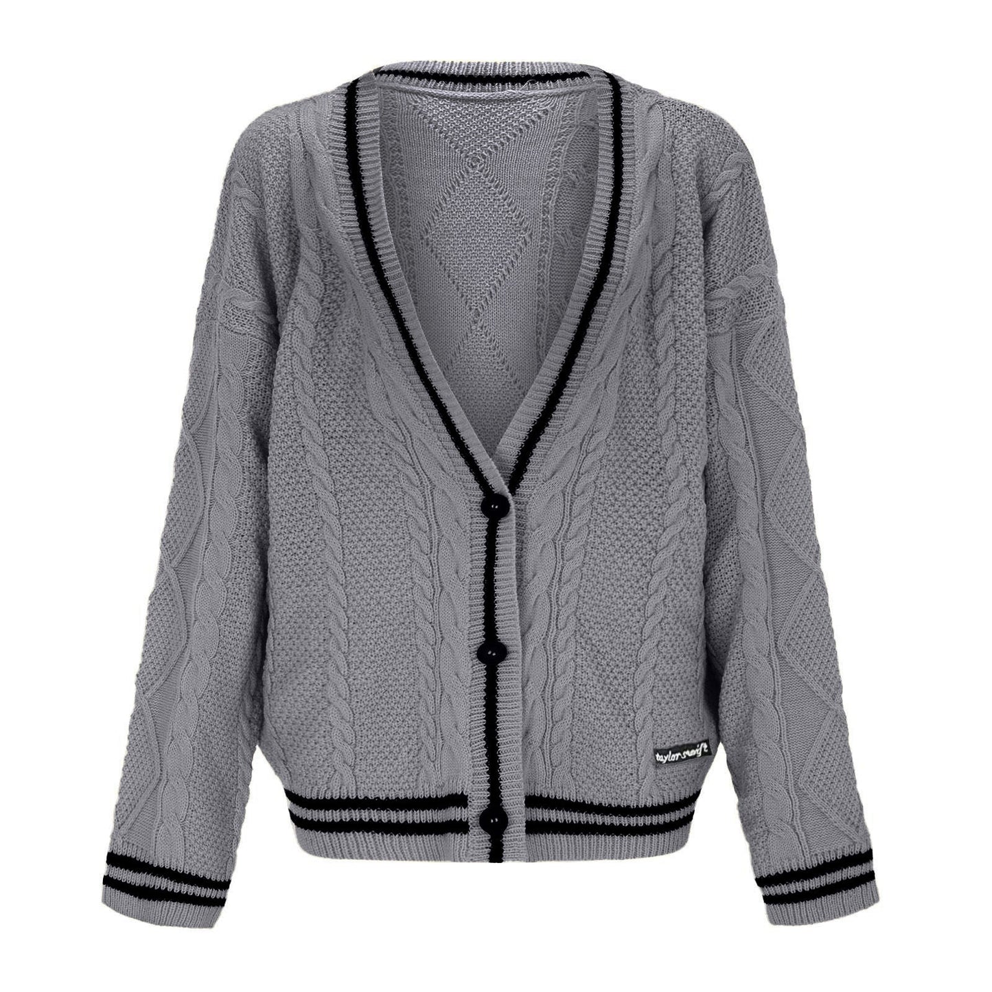 Women's chunky knit cardigan with deep V-neck and contrasting button details NOVAE
