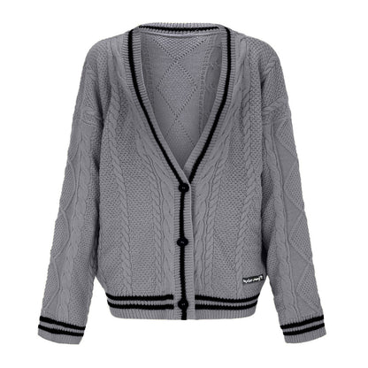 Women's chunky knit cardigan with deep V-neck and contrasting button details NOVAE