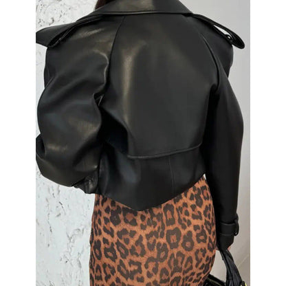 Women's Short Faux Leather Biker-Style Jacket with Textured Details NOVAE