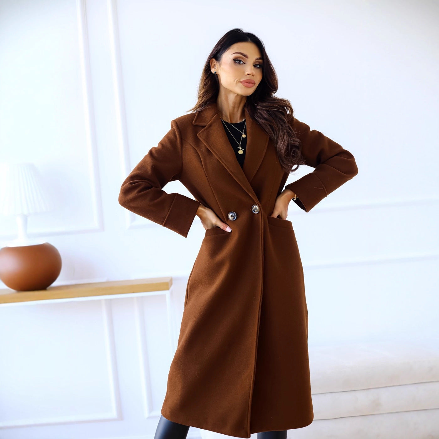 Women's Elegant and fashionable wool coat with double button row NOVAE