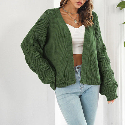 Women's chunky knit cardigan with wide sleeves and V-neck NOVAE