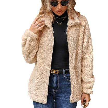Women's plush jacket with modern quilted details NOVAE