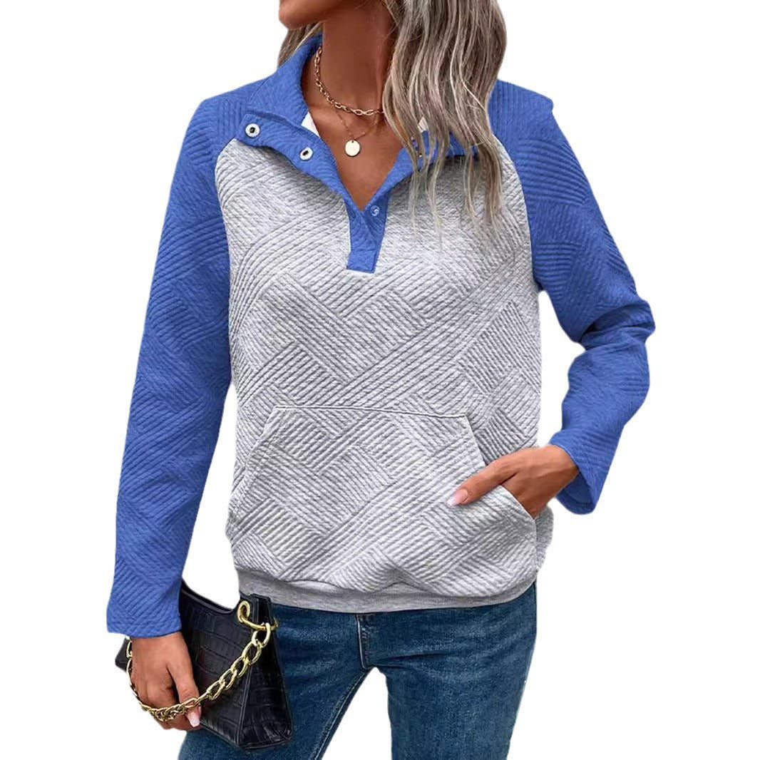 Women's fashionable stand-up collar sweater with textured surface NOVAE