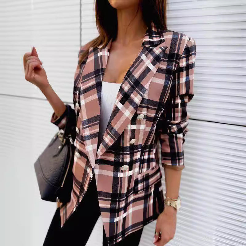 Women's checked blazer with double button placket and chic cut NOVAE