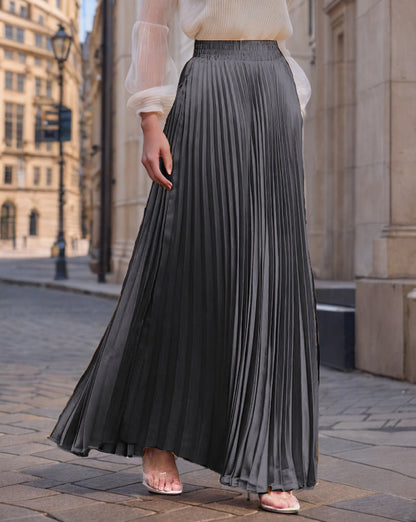 Women's pleated maxi skirt with elastic waistband and flowing cut NOVAE