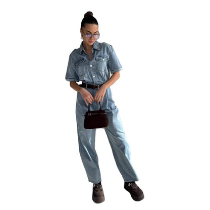 Women's denim jumpsuit with a fashionable cut and practical pockets NOVAE