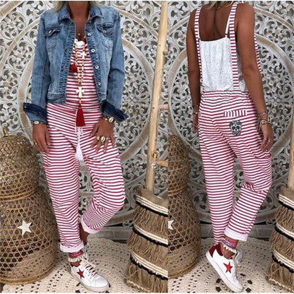 Women's Casual Jumpsuit with Off-Shoulder Ruching and Fashionable Stripe Pattern NOVAE