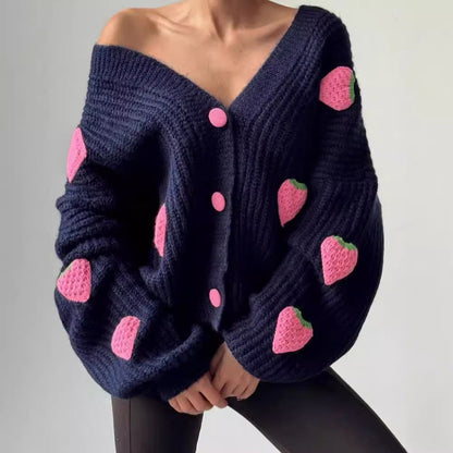 Women's cardigan with fruity appliqué design NOVAE