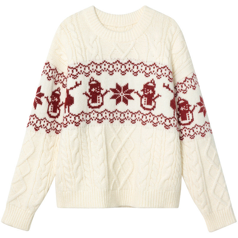 Women's Christmas sweater with festive cable knit pattern and snowman motif NOVAE