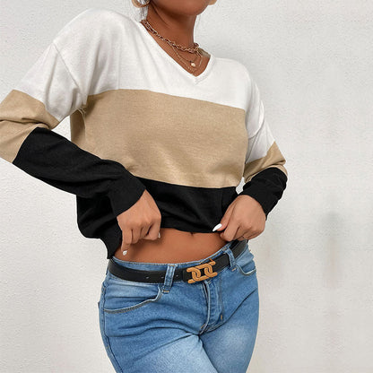 Women's V-neck sweater with striped design and casual cut NOVAE