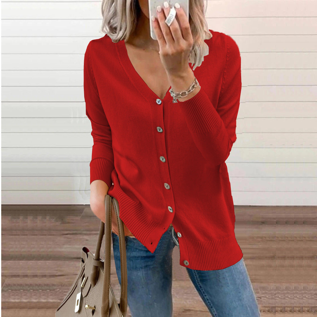 Women's cardigan with buttoned front and V-neck NOVAE