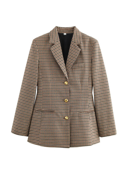 Women's checked blazer with gold buttons and practical pockets NOVAE