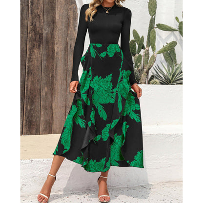 Women's Elegant Maxi Dress with Floral Ruffle and Long Sleeves NOVAE