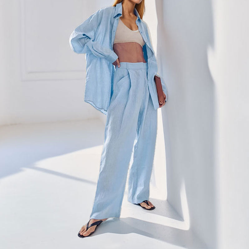 Women's casual linen shirt and trousers set NOVAE