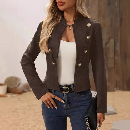 Women's Short Blazer Jacket with Elegant Button Placket and Stand-Up Collar NOVAE