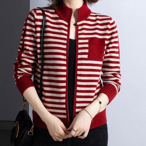 Women's cardigan with stand-up collar and zipper NOVAE