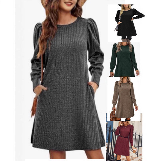 Women's sweater dress with ruffle details and side pockets NOVAE