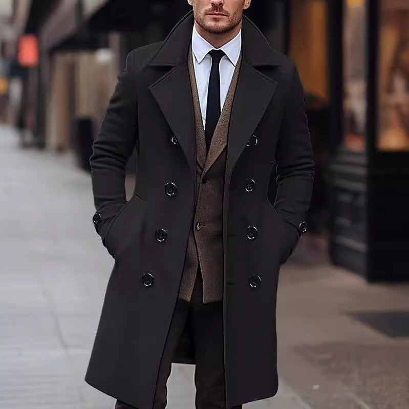 Men's elegant wool coat with double-breasted front and wide lapel NOVAE