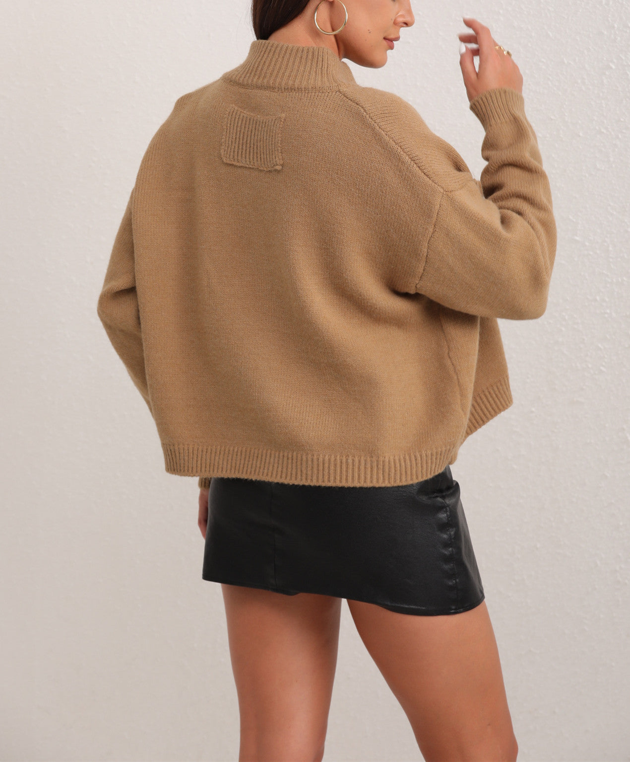 Women's chunky knit sweater with high collar and wide sleeves NOVAE