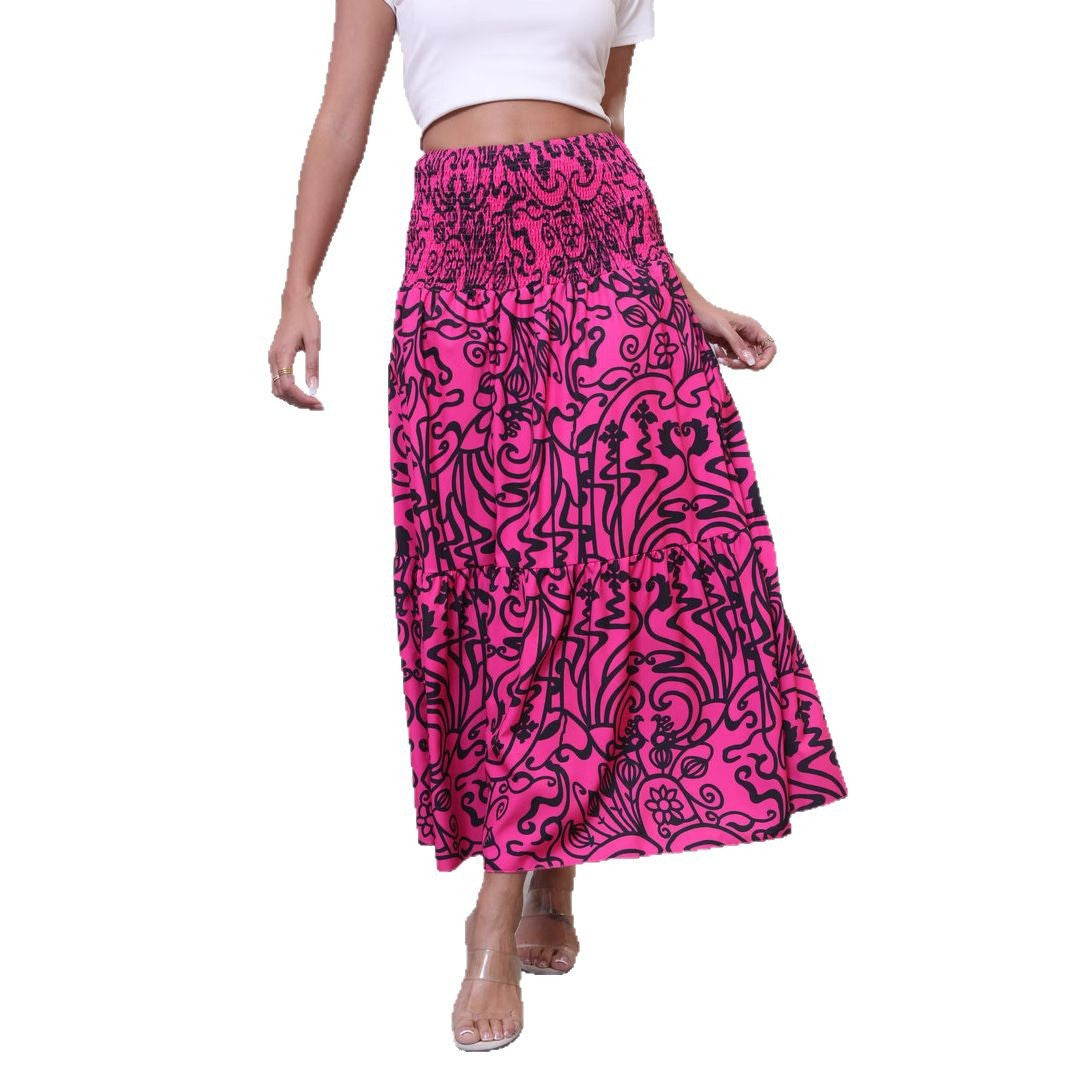Women's maxi skirt with voluminous, cheerful patterns and elastic waistband NOVAE